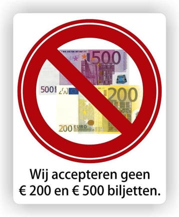 Geen biljetten van € 200 of € 500 sticker (2022.924), Verzenden, Nieuw, Winkel of Supermarkt