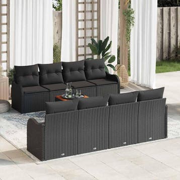 vidaXL Tuinbankenset 9 st Zwart poly rattan, Verzenden, Nieuw, Meer dan 8 zitplaatsen