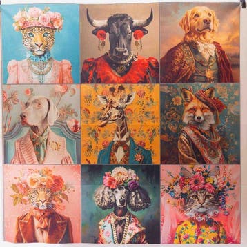 AA174 - Pop Art Dierenportretstof – 9 iconische panelen in