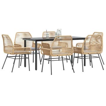 vidaXL 7-delige Tuinset met kussens poly rattan glas bruin, Verzenden, Nieuw, 6 zitplaatsen, Tuinset