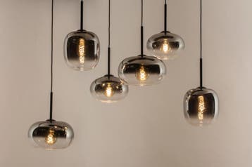 Rietveld Hanglampen - Zwart, Grijs - Glas, Metaal, Huis en Inrichting, Lampen | Hanglampen, Verzenden, Nieuw