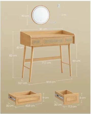 Kaptafel met LED Spiegel – Boho Make-up Tafel 3 Lades, Huis en Inrichting, Tafels | Kaptafels, Verzenden, Nieuw