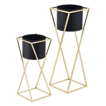 Bloempot op standaard Mons set van 2 zwart en goud, Tuin en Terras, Bloempotten, Verzenden, Nieuw