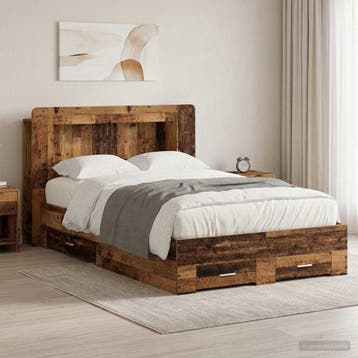 vidaXL Bedframe met opslag Oud hout 120 x 190 cm Bewerkt, Bruin, Verzenden, Nieuw, Twijfelaar