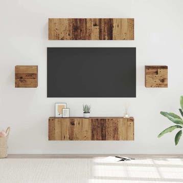 vidaXL Tv-meubelset Wandgemonteerd 6 pcs Oud Hout Bewerkt, Minder dan 50 cm, Verzenden, Nieuw, Minder dan 100 cm