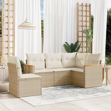 vidaXL 5-delige Loungeset met kussens poly rattan beige, Verzenden, Nieuw, Loungeset