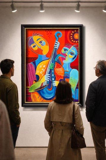 Adri Q 120 x 90 cm - Síncopa Visual: Armonía de dos Músicos