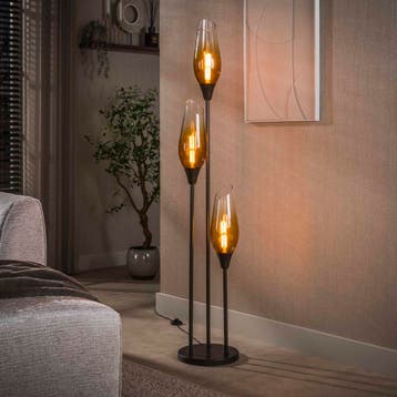 Vloerlamp Alune - 3-lichts - Amber glas - 168 cm (Internet, Ophalen of Verzenden, Nieuw