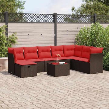 vidaXL 9-delige Loungeset met kussens poly rattan bruin, Verzenden, Nieuw, Loungeset