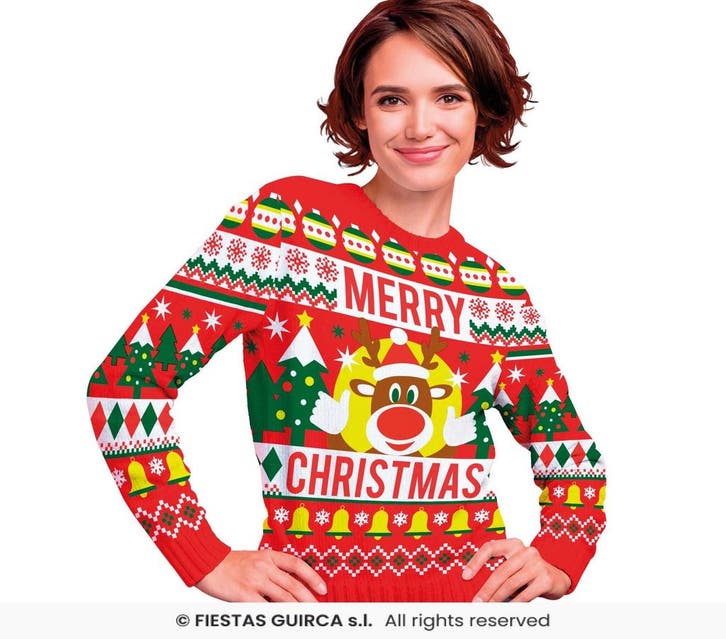 Foute Sweater Merry Christmas Rendier Rood Dames, Kleding | Dames, Carnavalskleding en Feestkleding, Nieuw, Ophalen of Verzenden