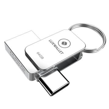 LUXWALLET PD5 Mini USB Stick 64GB USB-C Type-C OTG USB 3.0 F, Computers en Software, Verzenden, Nieuw
