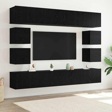 vidaXL Tv-meubelset 8 st Zwart Eiken Bewerkt hout, Huis en Inrichting, Kasten | Televisiemeubels, Minder dan 50 cm, Verzenden