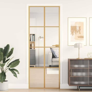 vidaXL Binnendeur smal 76x201,5 cm gehard glas en aluminium, Verzenden, Nieuw