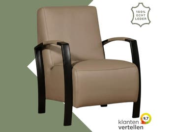 Leren fauteuil Glory - Hermes Mocca (taupe/bruin), Nieuw, Ophalen of Verzenden, 50 tot 75 cm, Industrieel, Modern