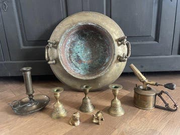 Antieke messing voorwerpen - gevarieerd lot van 8 - Brasero,