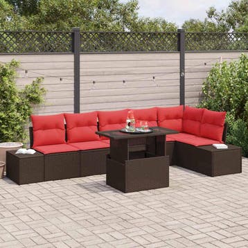 vidaXL Tuin Sofa Set 7 st Bruin poly rattan, Verzenden, Nieuw, Rotan, 7 zitplaatsen