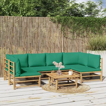 vidaXL 7-delige Loungeset met kussens bamboe groen, Tuin en Terras, Tuinsets en Loungesets, Verzenden, Nieuw, Hout, Loungeset