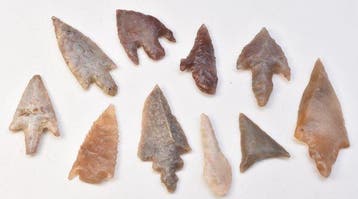 Neolithisch Jasper, Flint 10 pijlpunten AA++ (Zonder