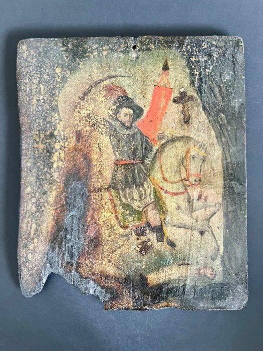 Icoon - Hout - Triomfantelijke ridder, Antiek en Kunst, Kunst | Niet-Westerse kunst