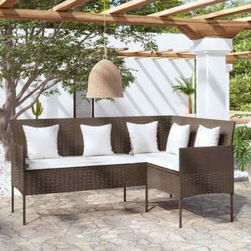 vidaXL Loungebank met kussens L-vormig poly rattan bruin, Verzenden, Nieuw, Loungeset