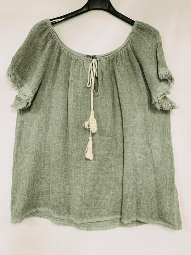 Boho top van linnen met raglan mouwen - ronde hals met, Kleding | Dames, T-shirts