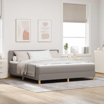 vidaXL Boxspringbed met kussen met hoofdeinde Taupe 180 x, Verzenden, Nieuw, Tweepersoons, Stof