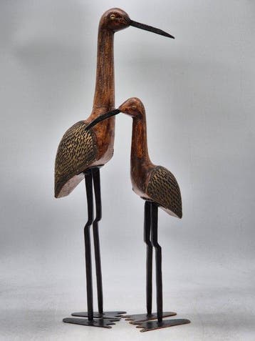 Dekorative Skulptur – Vogelpaar – Handgefertigte Vögel aus, Antiek en Kunst