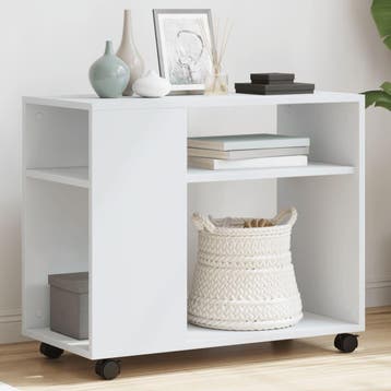 vidaXL Bijzettafel met wieltjes 70x35x60 cm bewerkt hout wit, Verzenden, Nieuw