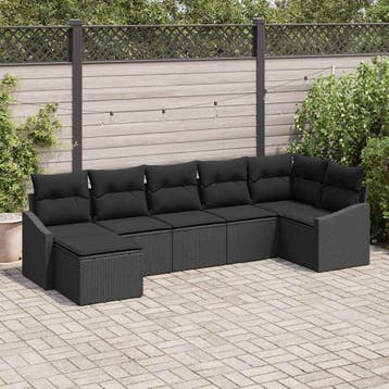vidaXL Bankstel 7 st Zwart poly rattan, Verzenden, Nieuw, Rotan, 7 zitplaatsen