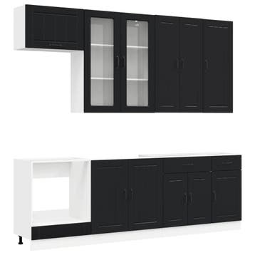 vidaXL Keukenblok LUCCA 8 st Zwart Bewerkt hout, Verzenden, Nieuw, Zwart