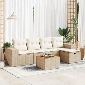 vidaXL 6-delige Loungeset met kussens poly rattan beige, Verzenden, Nieuw, Loungeset