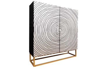 Massief houten hoge kast ZEN CIRCLES 120cm wit zwart, Ophalen of Verzenden, Nieuw