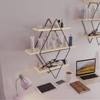 Wandrek Heinävesi met 3 planken 65x60x15 cm zwart en naturel, Huis en Inrichting, Woonaccessoires | Wandplanken en Boekenplanken