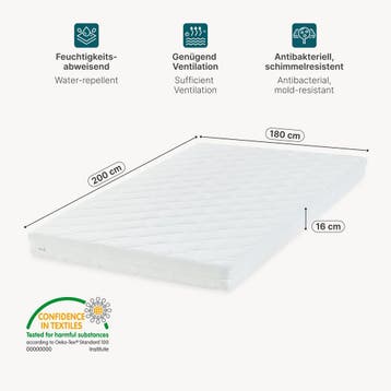 Matras koudschuim 180x200x16 cm gewatteerde tijk 1,5 cm, Verzenden, Nieuw