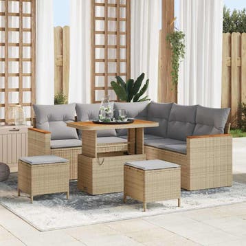 vidaXL Tuin Sofa Set 8 st 5-Aantal zitplaatsen Beige Poly, Verzenden, Nieuw, Rotan, 8 zitplaatsen