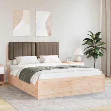 vidaXL Bedframe met Gevoerd Hoofdgedeelte Taupe 135 x 190 cm, Verzenden, Nieuw, Twijfelaar, Hout