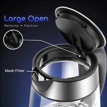 Waterkoker glas - RVS - met LED - 1.7L - 2200W - RVS, Witgoed en Apparatuur, Waterkokers, Verzenden, Zo goed als nieuw
