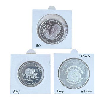 Liberia. 5 + 10 Dollars 1992 e 2000 (3 moedas) (Zonder