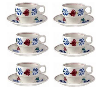 Boerenbont Kop en schotel stapelbaar 200ml - set van 6 stuks, Verzenden, Nieuw, Aardewerk, Kop(pen) en/of Schotel(s)