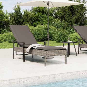 vidaXL Ligbed met kussen poly rattan grijs, Verzenden, Nieuw