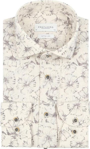 Profuomo Overhemd Bloemenprint Beige maat 43 Heren, Verzenden, Nieuw, Beige, Profuomo