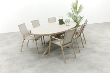 Atmos/Ventaro stapelbare ovale tuinset 240x115 cm. - Latte, Verzenden, Nieuw, Overige materialen, Tuinset