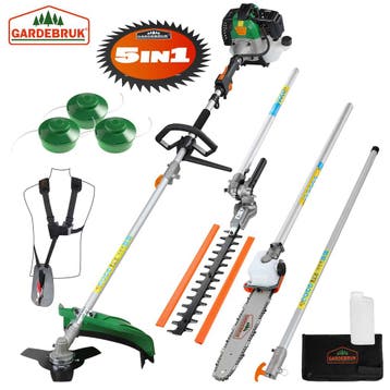 Benzine multitool 5in1 incl accessoires + 3 spoelen, Verzenden, Nieuw