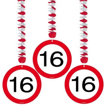 Hangdecoratie Verkeersbord 16 jaar/3stk, Verzenden, Nieuw, Feestartikel