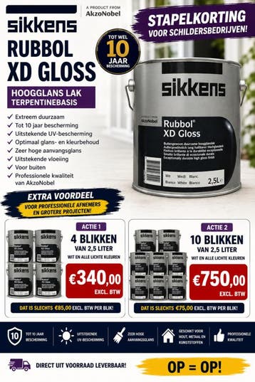 STAPELKORTING - Sikkens Rubbol XD Gloss 10 maal 2,5 Liter..., Ophalen of Verzenden, Nieuw, Wit, Lak