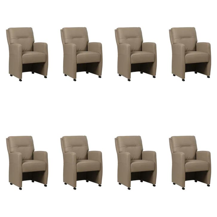 Set van 8 Leren eetkamerstoelen Sharp - Hermes Mocca, Huis en Inrichting, Stoelen, Vijf, Zes of meer stoelen, Nieuw, Leer, Ophalen of Verzenden