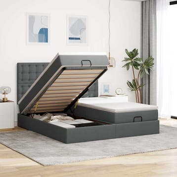 vidaXL Ottoman bed met matrassen en LEDs 180x200cm stof, Eenpersoons, Verzenden, Nieuw, 80 cm
