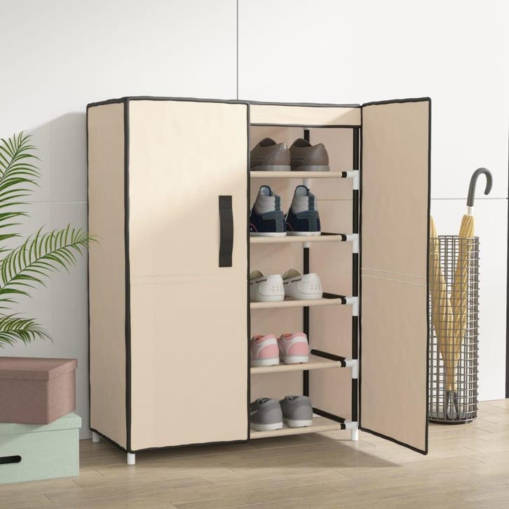 vidaXL Schoenenkast 60x28x90 cm stof crèmekleurig, Huis en Inrichting, Kasten | Schoenenrekken, Nieuw, Verzenden