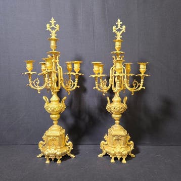 Pendule (2) Lodewijk XVI-stijl - Verguld brons - 1850-1900 -