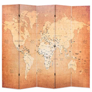 vidaXL Kamerscherm inklapbaar wereldkaart 200x170 cm geel, Verzenden, Nieuw